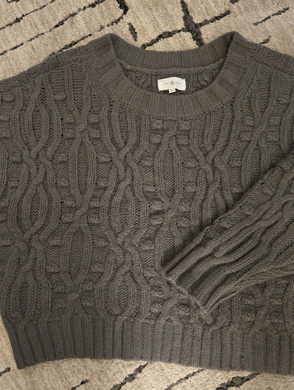 Lou & Grey Women's Charcoal Gray Cable Knit Crewneck Sweater